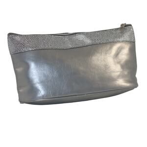 La Prairie Silver Cosmetic Bag – Metallic Pouch Travel Makeup Case